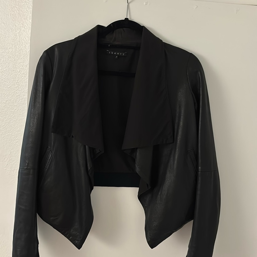 Theory cropped real leather jacket